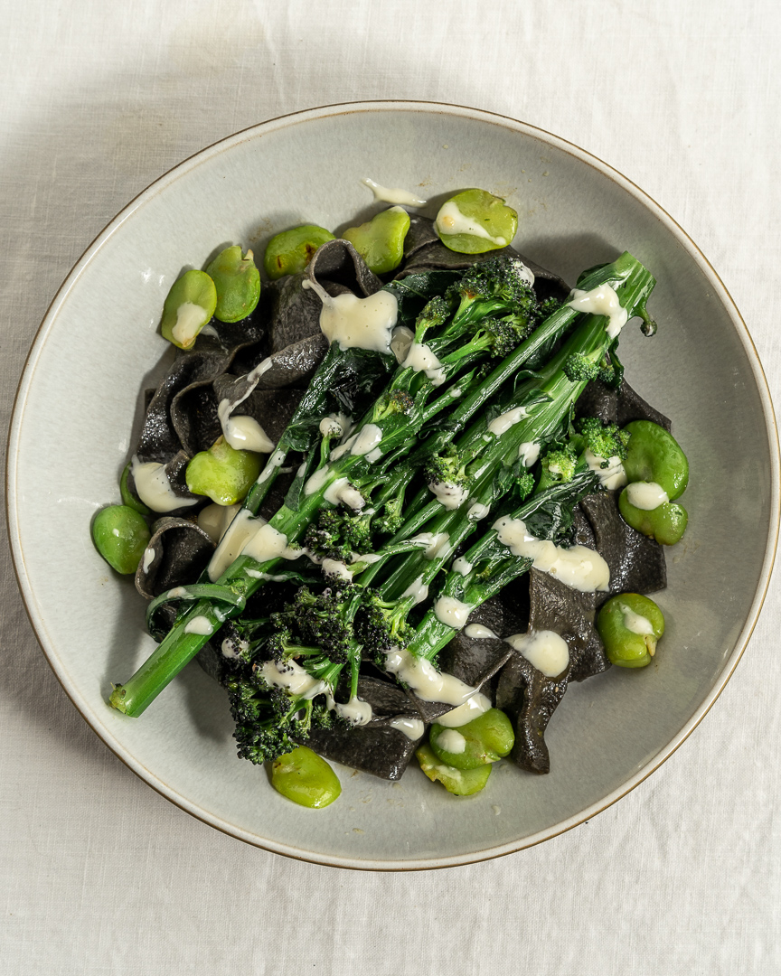 Pasta with broccoli and broad beans